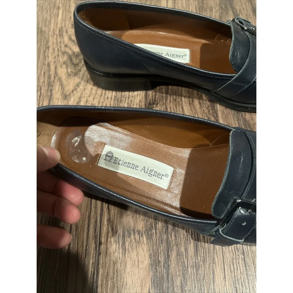Etienne Aigner Carber Shoes Womens 6.5M Casual Slip On Loafer Navy Leather